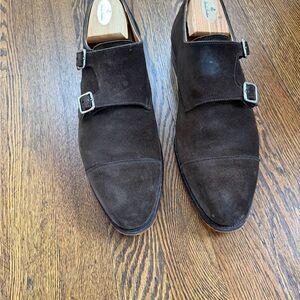 Crockett &Jones Lowndes 4 Double Monk Strap Dark Oak Suede size 9.5D US